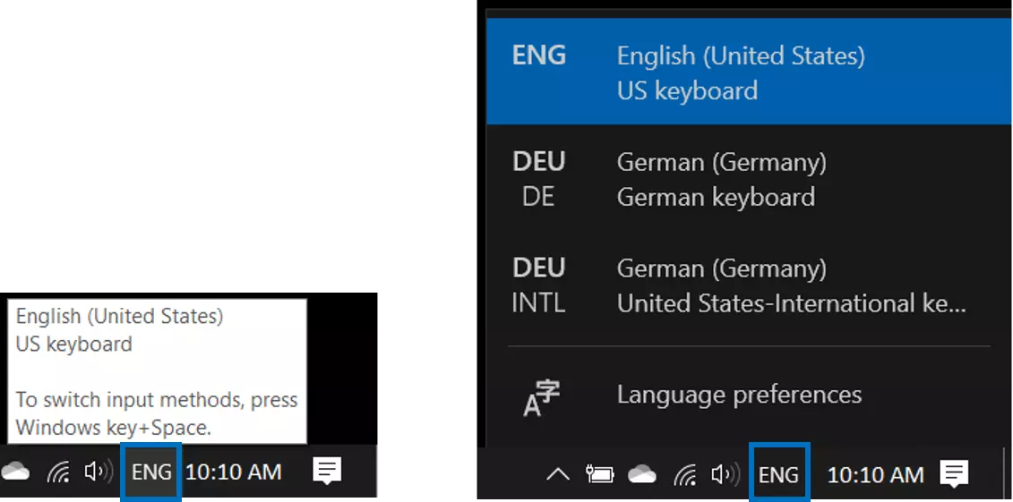 Image: Menu permettant de changer le clavier dans la barre des tâches