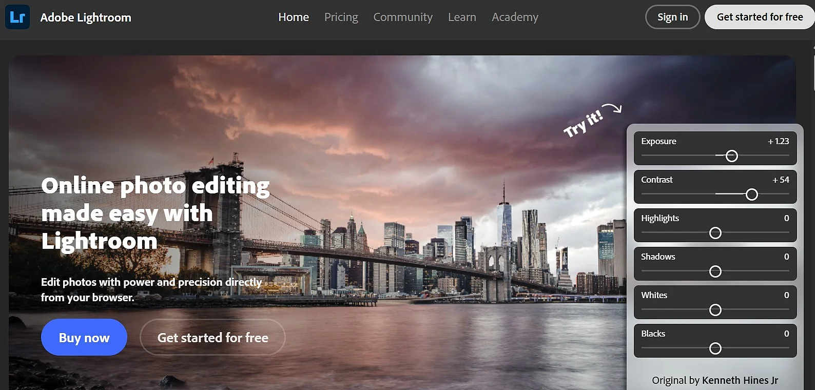 Adobe Lightroom dans le navigateur Image: Adobe Lightroom dans le navigateur