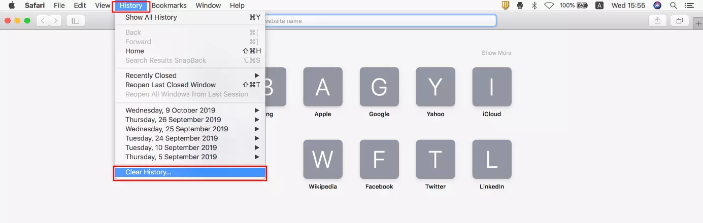 Image: Menu « Historique » de Safari, version bureau