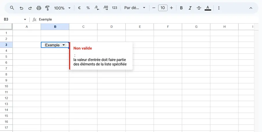 Google Sheets : liste déroulante avec avertissement Image: Google Sheets : liste déroulante avec avertissement