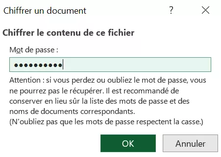 Image: Illustration de la boîte de dialogue « Chiffrer un document »