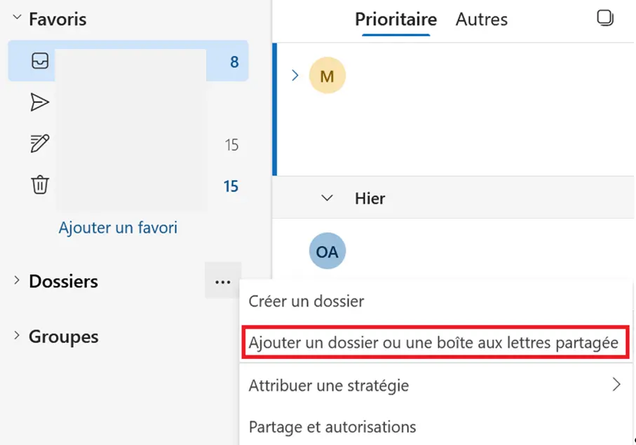 Image: Outlook sur le Web : ajouter une boîte aux lettres
