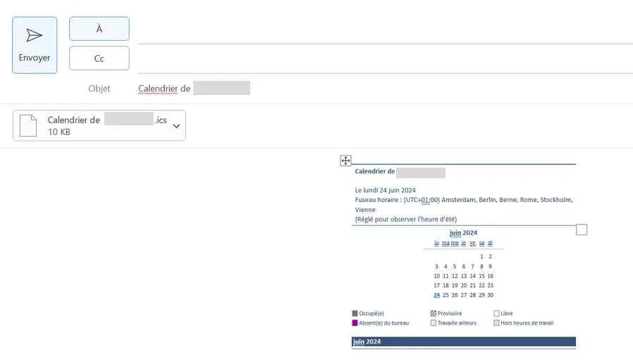 Image: Outlook : calendrier instantané dans un email