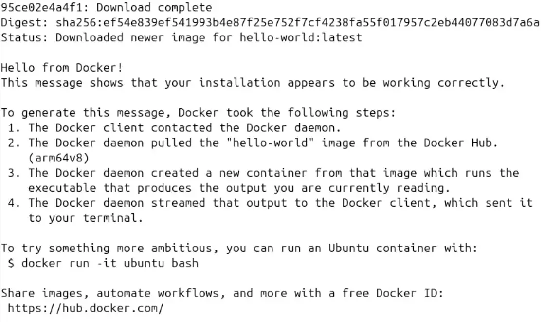 Capture d’écran du conteneur « Hello World » de Docker Image: Capture d’écran du conteneur « Hello World » de Docker