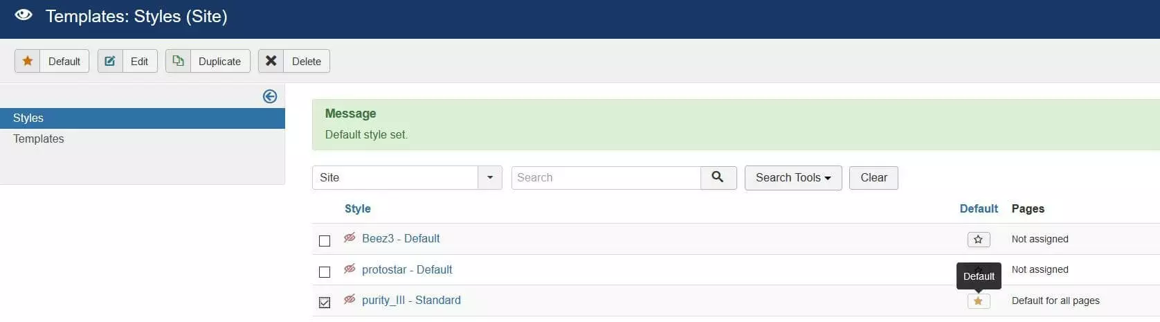 Image: Joomla : Liste des templates disponibles
