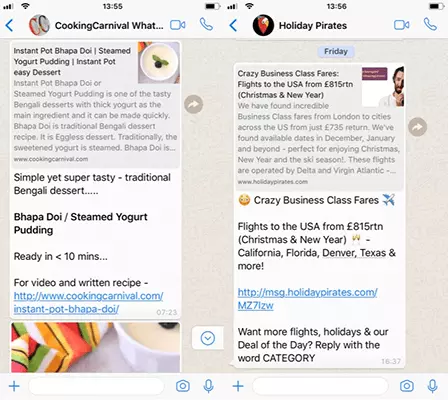 Image: Newsletter Whatsapp de différentes entreprises