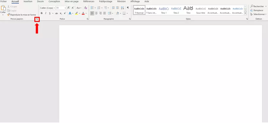 Image: Ouvrez le presse-papiers dans Word avec la petite flèche à droite dans le groupe du presse-papiers