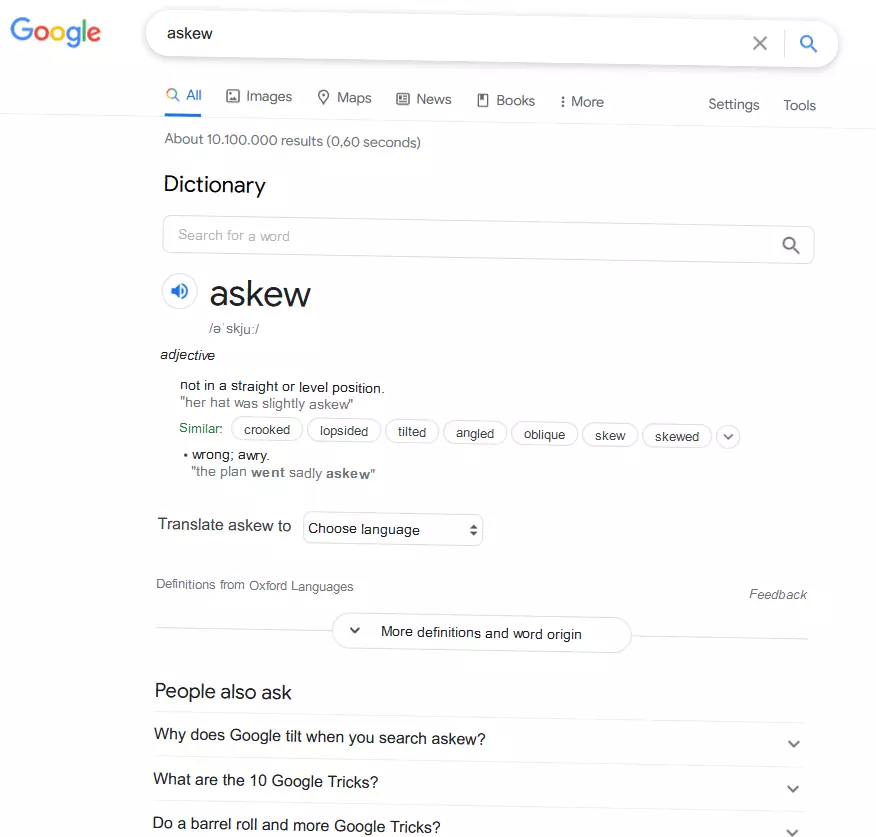 Image: Vue inclinée de la page de résultats de Google