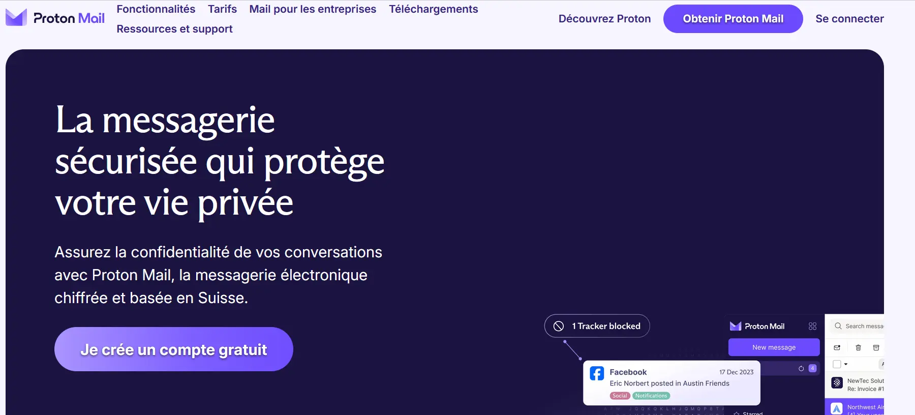Image: Capture d’écran de la page d’accueil de Proton Mail