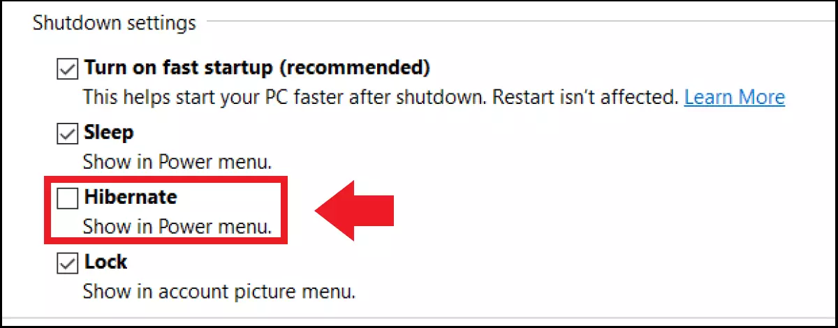 Image: Windows 10 : rubrique « Paramètres d’arrêt »