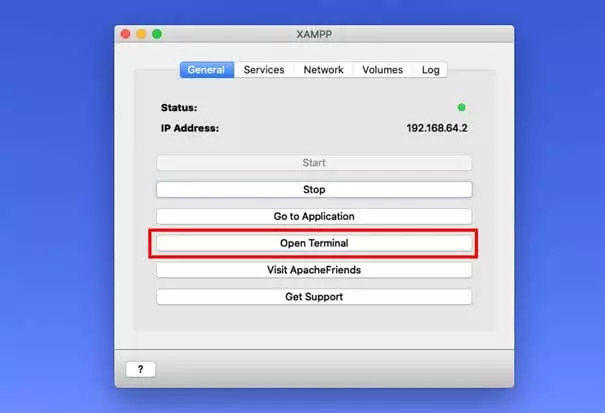 Image: Interface utilisateur XAMPP avec le bouton « Ouvrir le terminal »