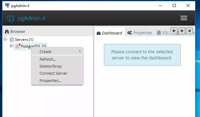 Image: pgAdmin : connexion au serveur PostgreSQL
