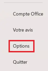 Outlook : bouton « Options » dans la barre latérale Image: Outlook : bouton « Options » dans la barre latérale
