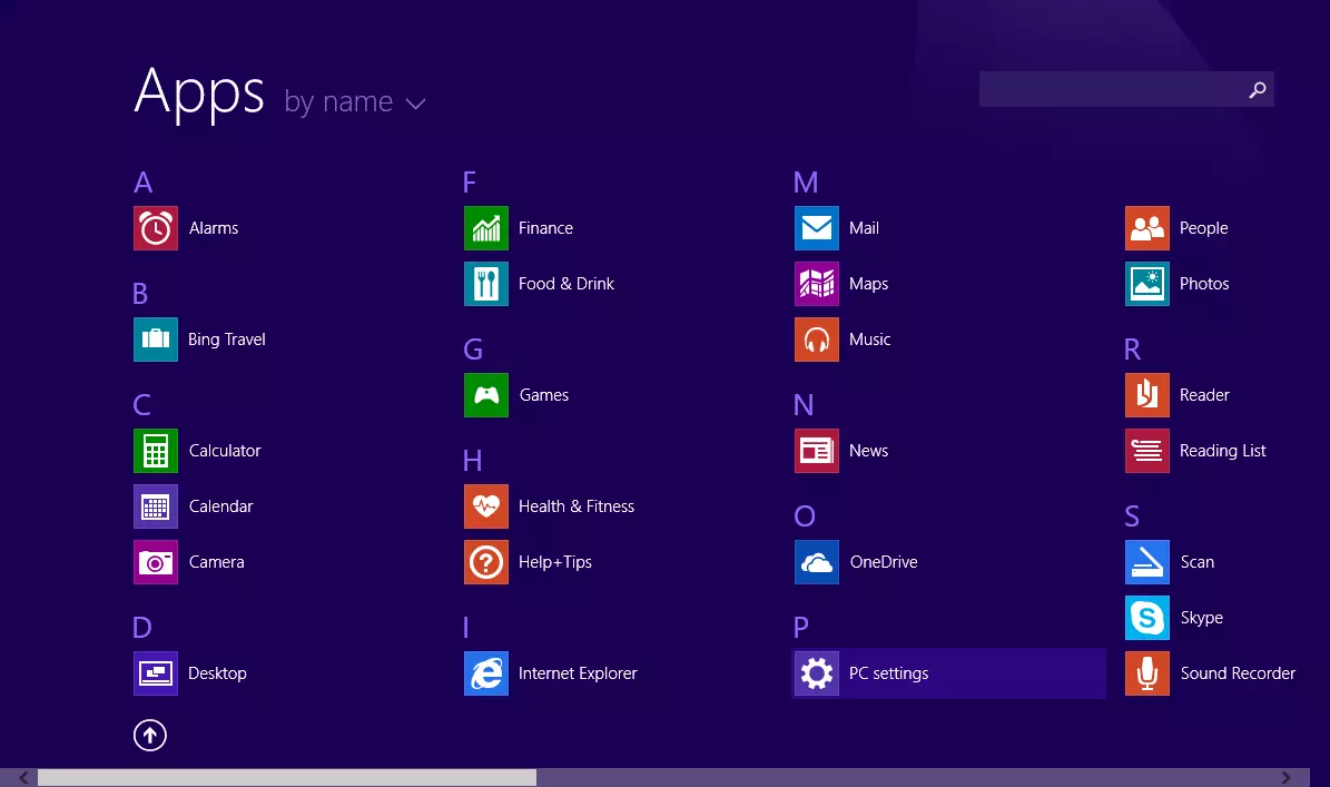Image: Le menu d’application de Windows 8 (version anglaise)
