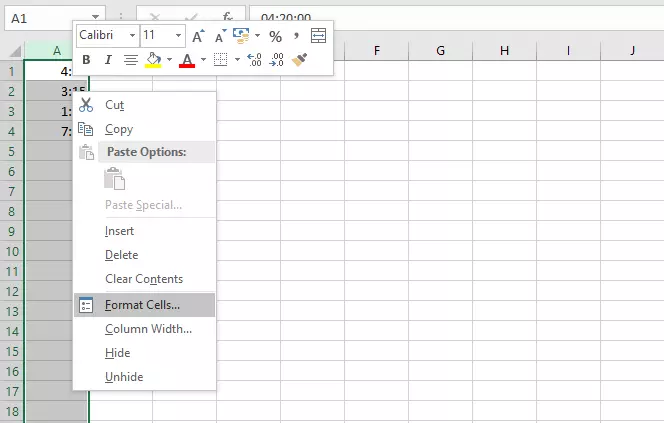 Image: Menu contextuel dans Excel