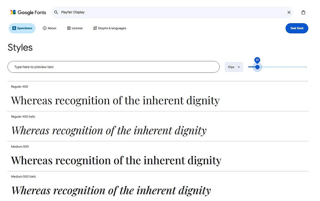 Différentes versions du Webfont Playfair Display sur Google Fonts Image: Différentes versions du Webfont Playfair Display sur Google Fonts