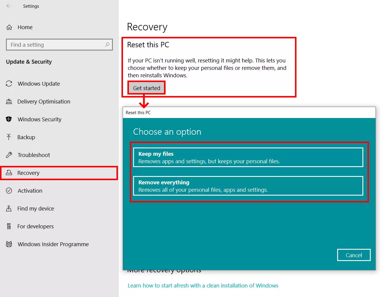 Image: Réinitialiser Windows 10