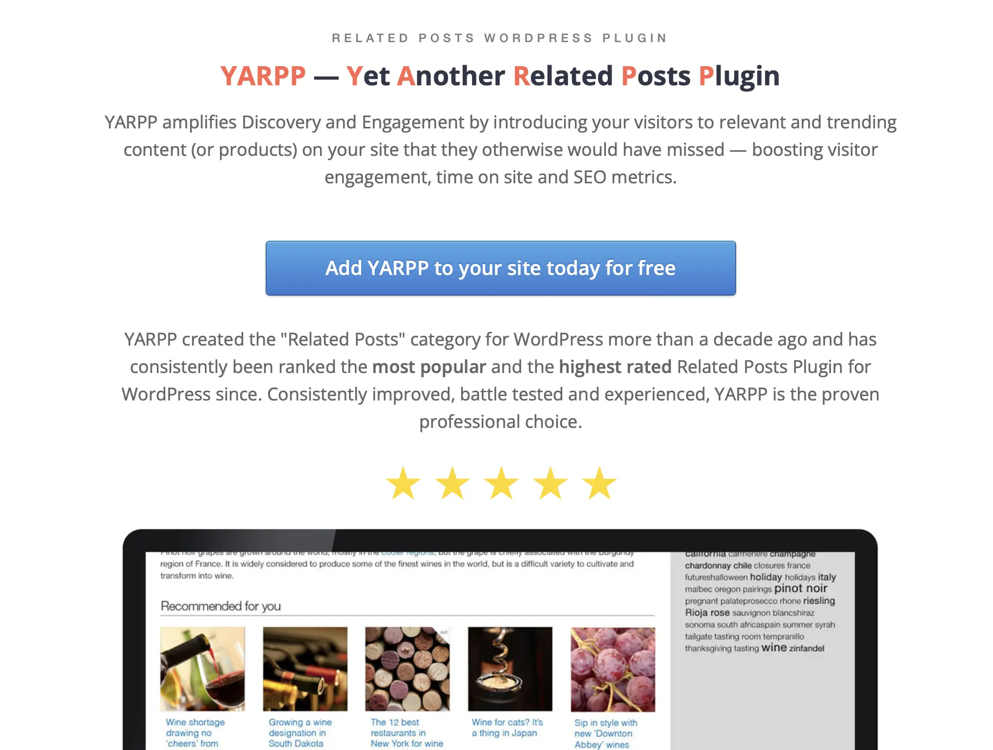 Image: Page d’accueil officielle du site Yet Another Related Posts Plugin (YARPP)