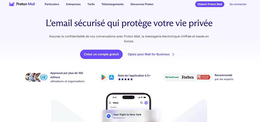 Page d’accueil de Proton Mail Image: Page d’accueil de Proton Mail