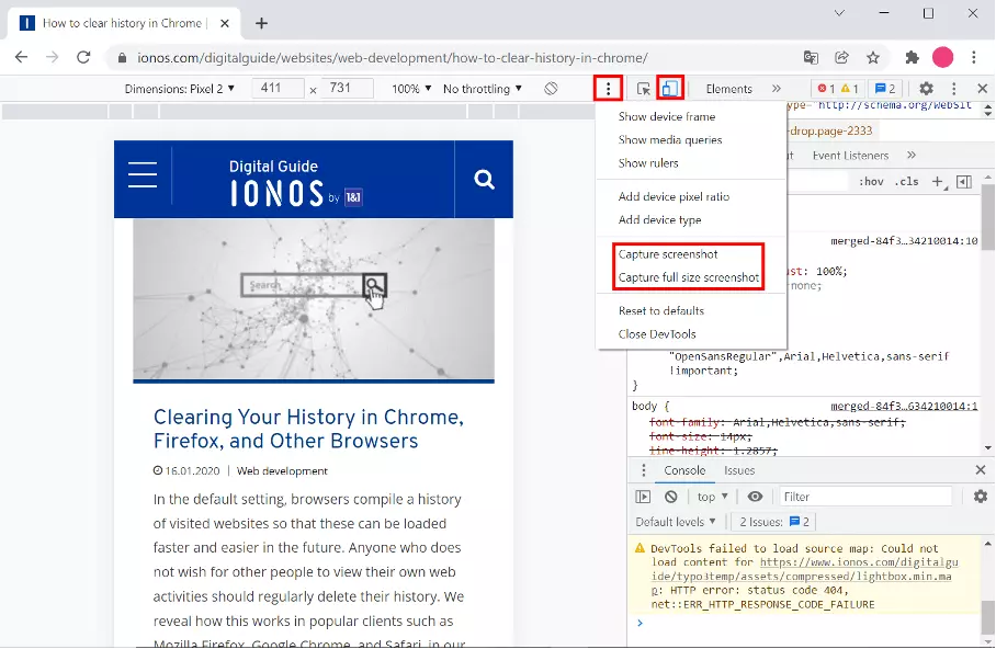Image: Capture d’écran des outils de développement de Chrome