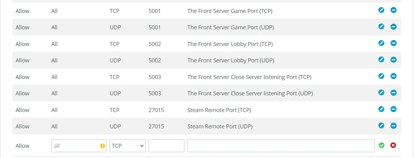 Image: The Front : ports de serveur dans le compte client IONOS