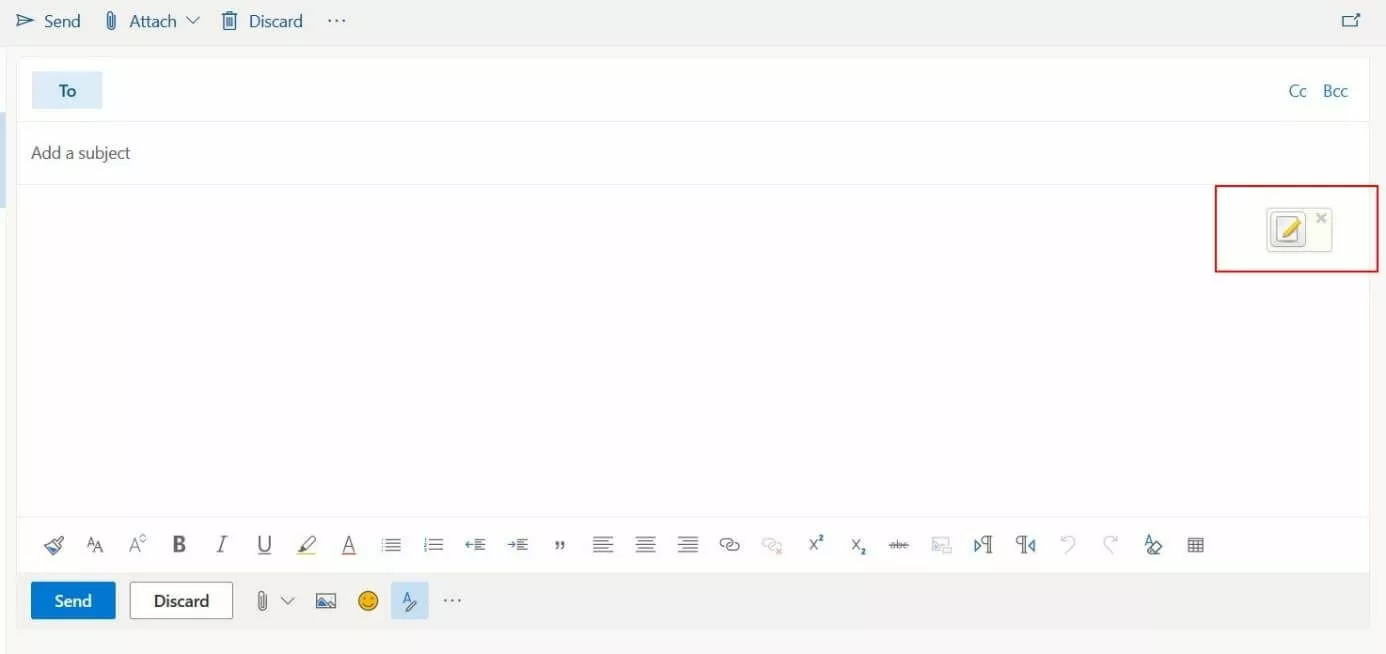 Image: Éditeur de messages Outlook sur le Web.