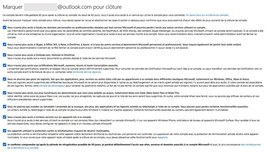 Image: Suite de la proc&eacute;dure de fermeture du compte