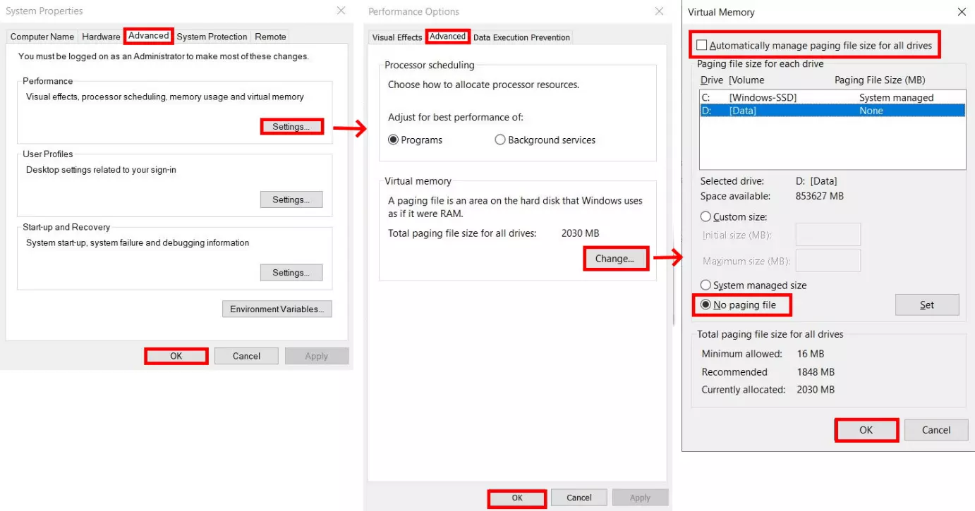 Image: Accélérer Windows 10 : désactiver la mémoire virtuelle