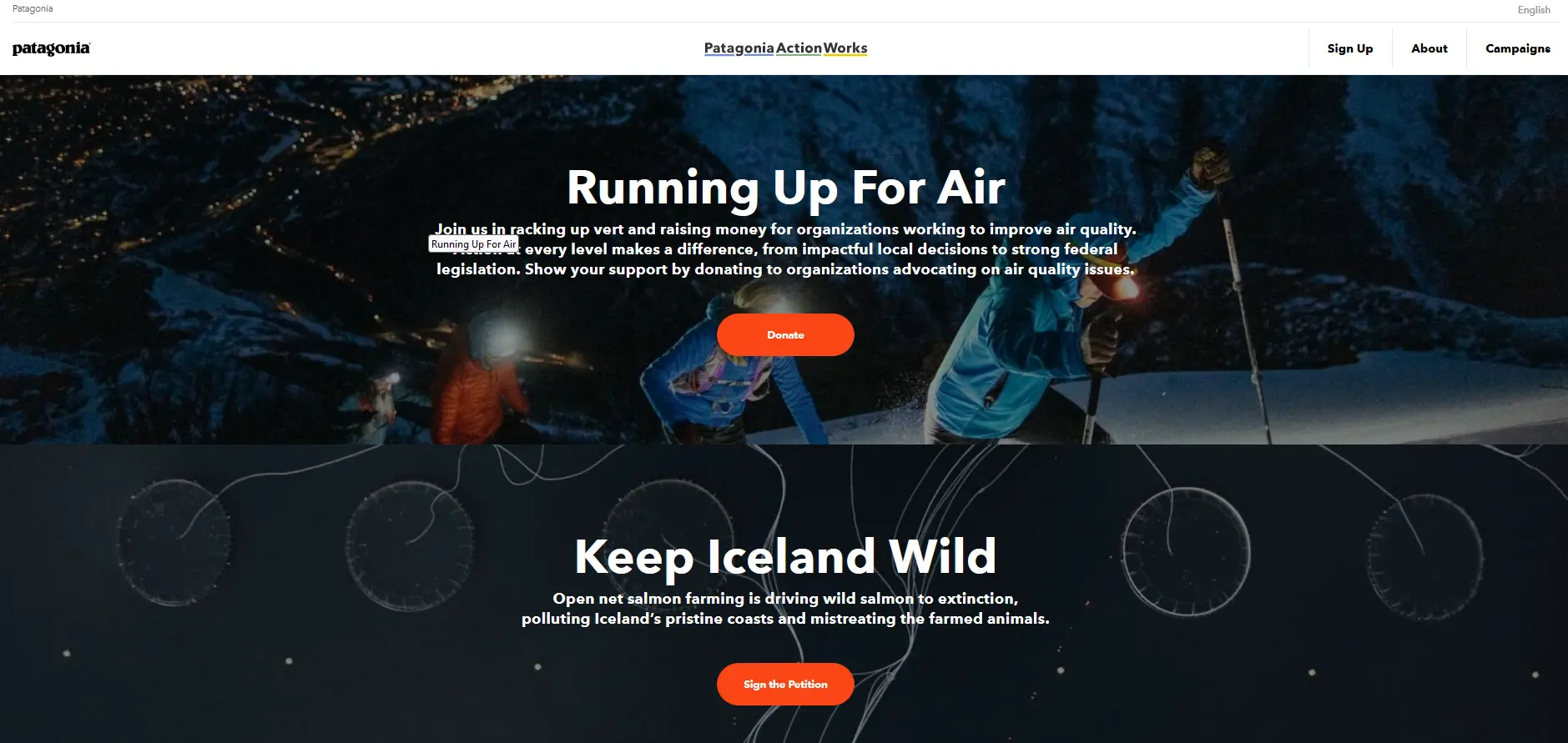 Capture d’écran du site Web de Patagonia : protection des océans et énergie citoyenne Image: Capture d’écran du site Web de Patagonia : protection des océans et énergie citoyenne