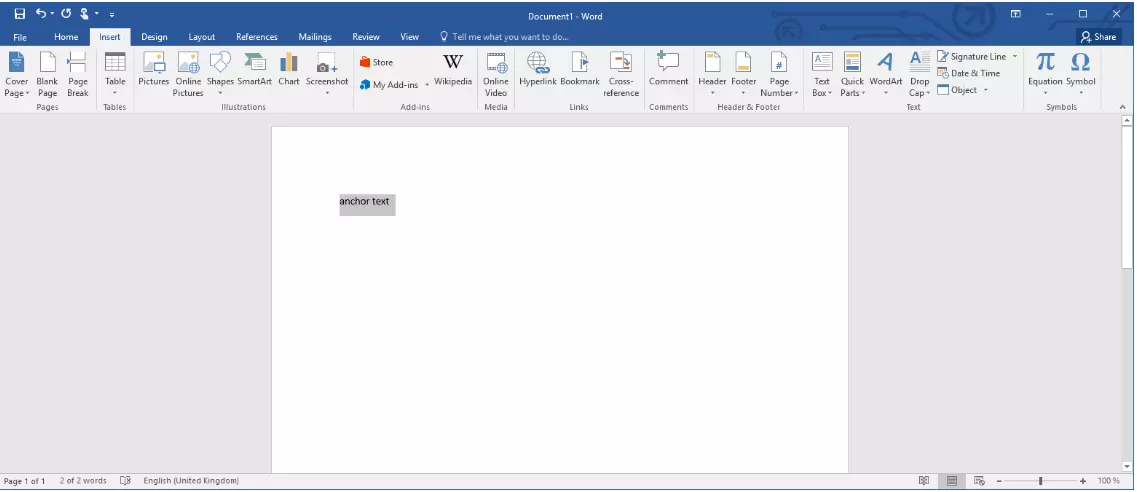 Image: Microsoft Word : bouton « Lien hypertexte » dans l’onglet « Insertion »