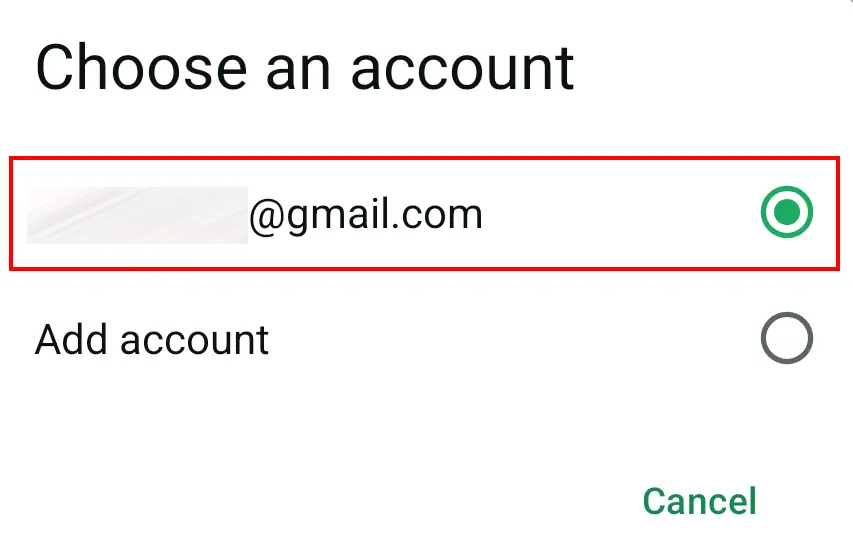 Image: Menu de sauvegarde avec les paramètres du compte Google