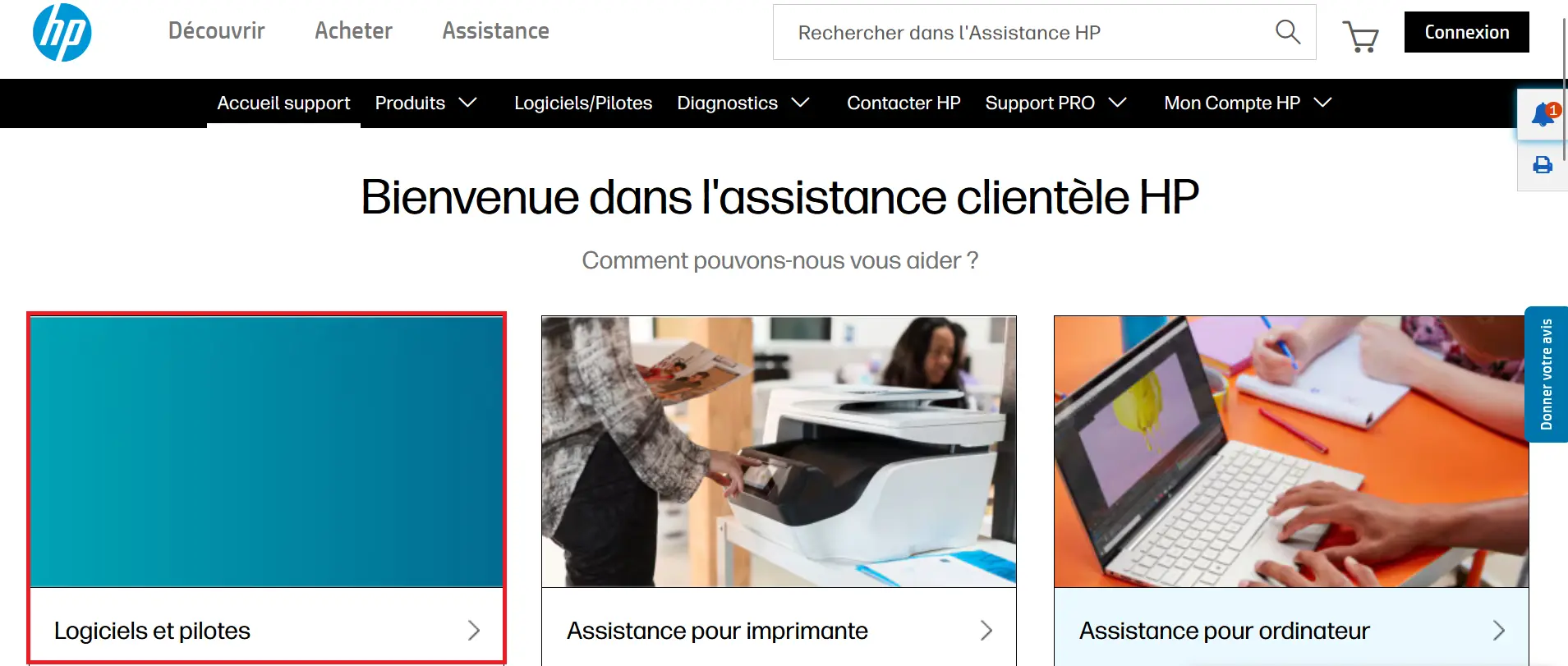 Image: Site Web HP : « Logiciels et pilotes »
