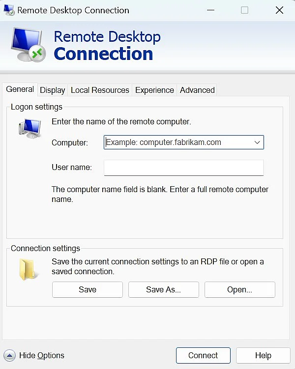 Image: Connexion bureau à distance via le client RDP