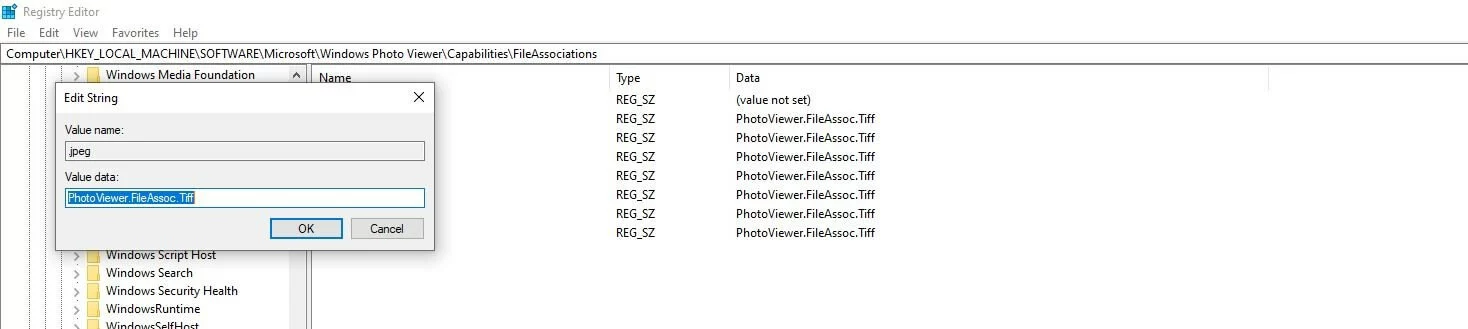 Image: Menu pour éditer la chaîne dans le registre Windows