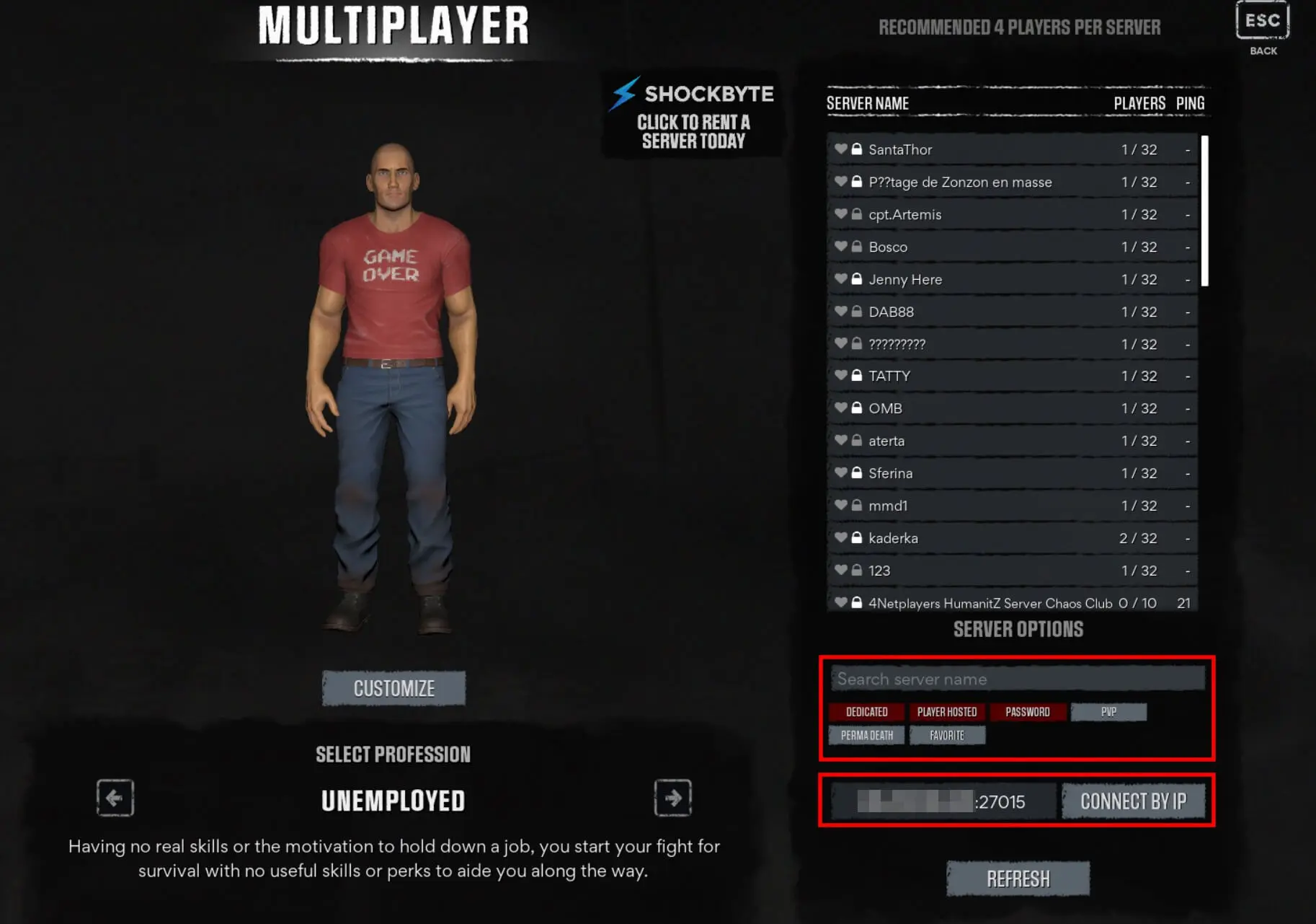 Sélectionner un serveur HumanitZ Image: Sélectionner un serveur HumanitZ