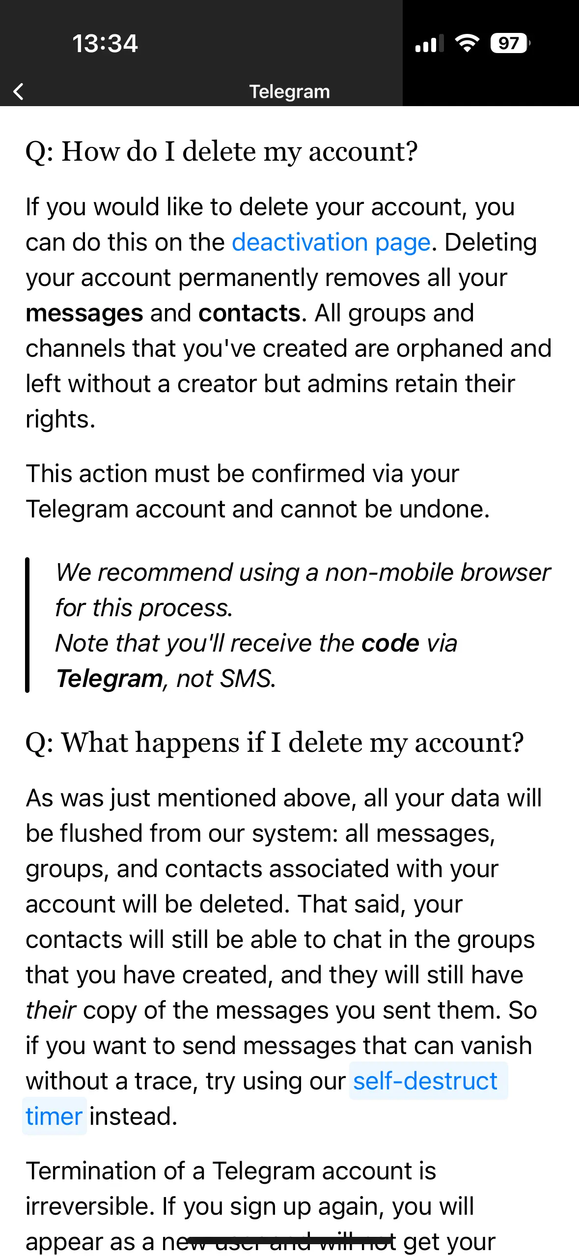 Image: Application Telegram : FAQ