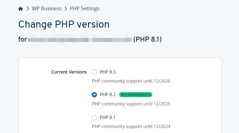 Choisir la version de PHP dans le compte client IONOS Image: Choisir la version de PHP dans le compte client IONOS