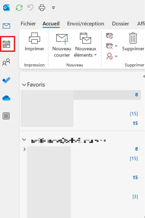 Image: Outlook : vue « Calendrier » dans la barre de menu latérale