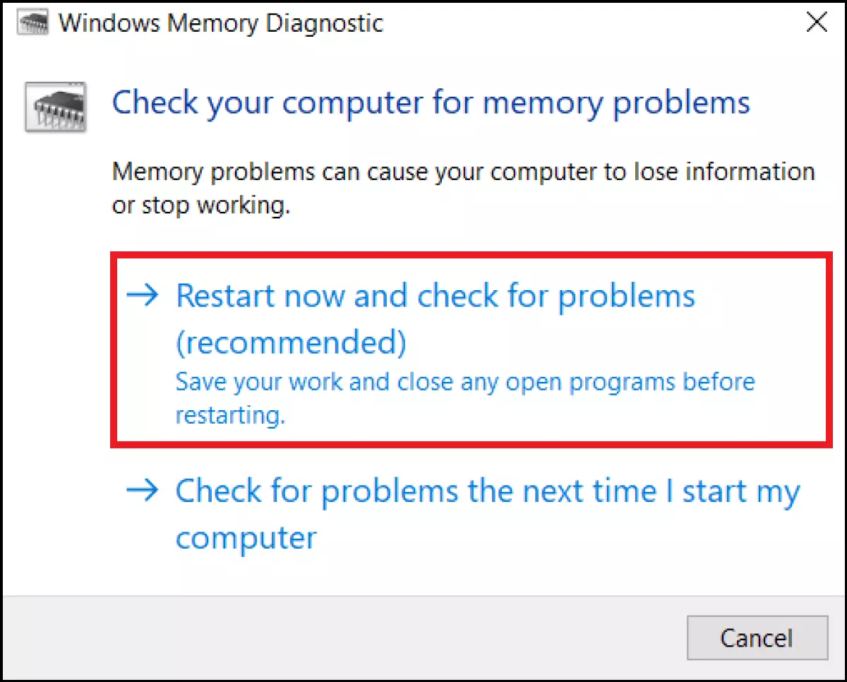 Outil « diagnostic mémoire » sous Windows