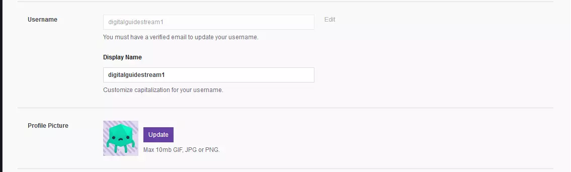 Twitch-Stream : nom d’affichage et image du profil
