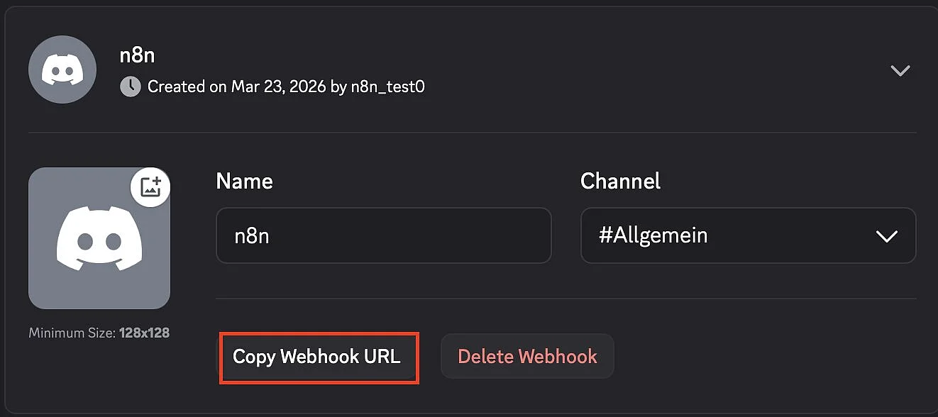Discord : copier l’URL du Webhook Image: Discord : copier l’URL du Webhook