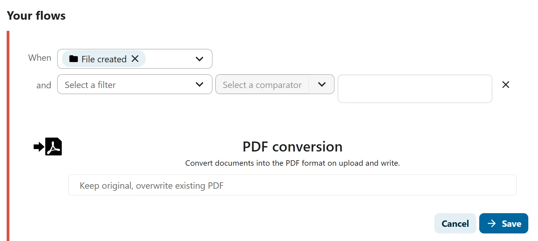 Flux Nextcloud configuré pour la conversion de PDF Image: Flux Nextcloud configuré pour la conversion de PDF