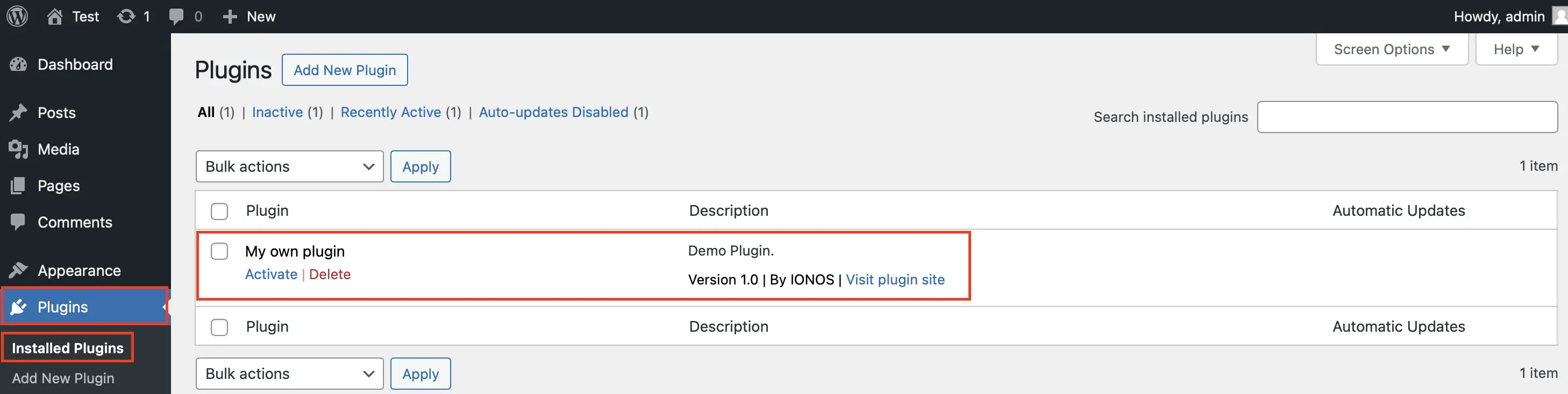 Image: Votre plugin appara&icirc;t imm&eacute;diatement dans le backend de WordPress