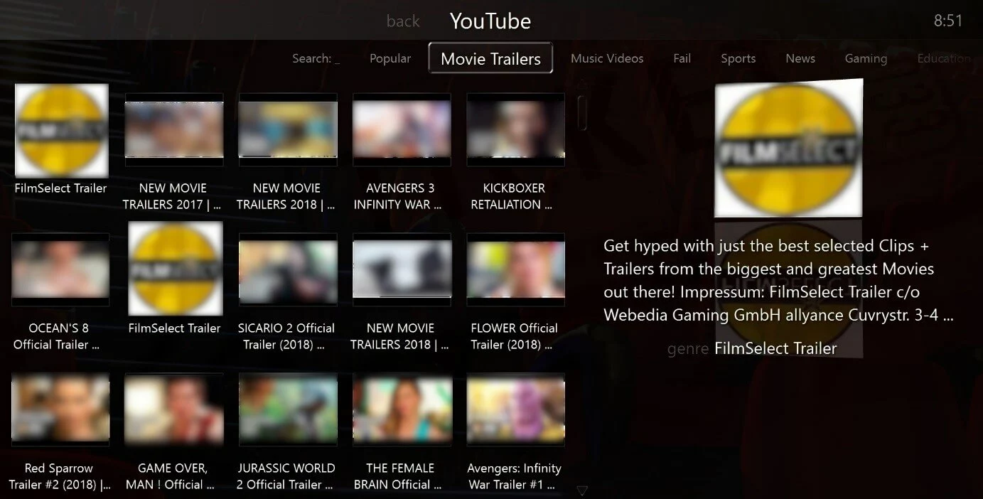 Image: Interface utilisateur de JRiver-MC avec un exemple de YouTube