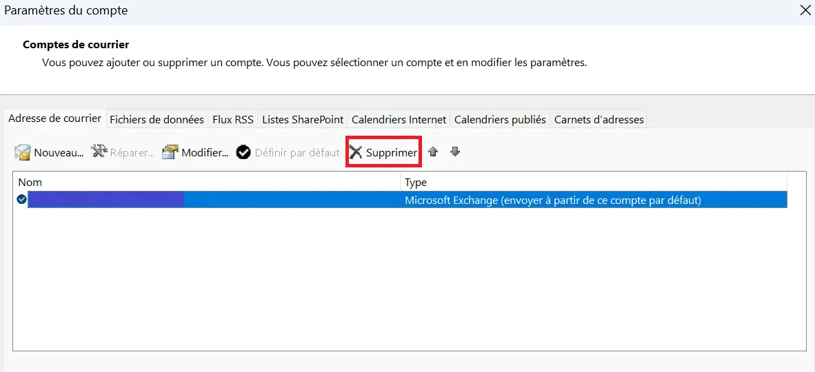 Image: Application de bureau Outlook : paramètres du compte