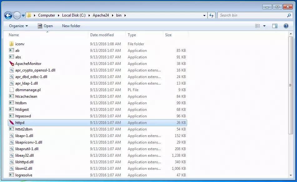 Image: Dossier de fichiers avec l’application httpd