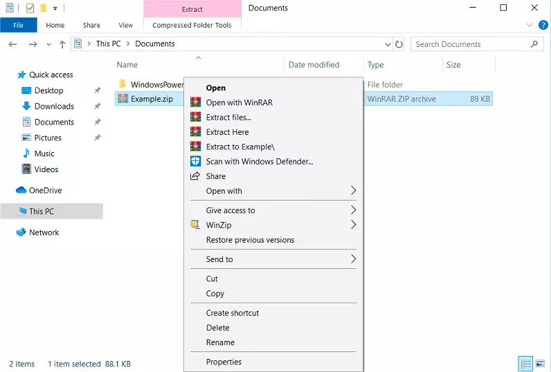 Image: Intégration de WinRAR dans le menu contextuel du gestionnaire de fichiers de Windows