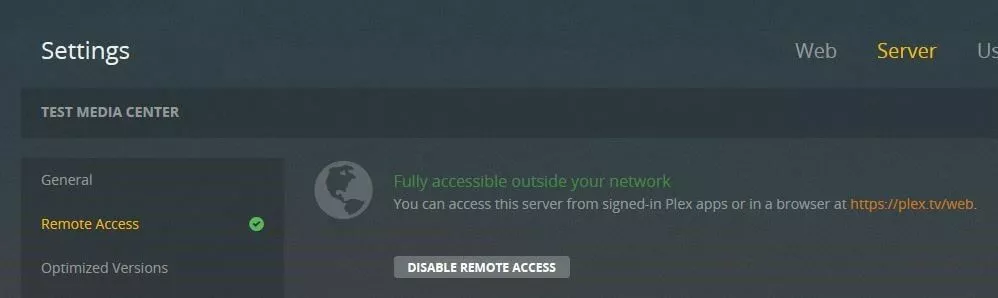 Image: Serveur Plex Média : Paramètres