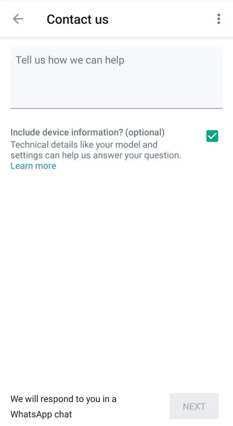 Image: Aide WhatsApp : formulaire de contact