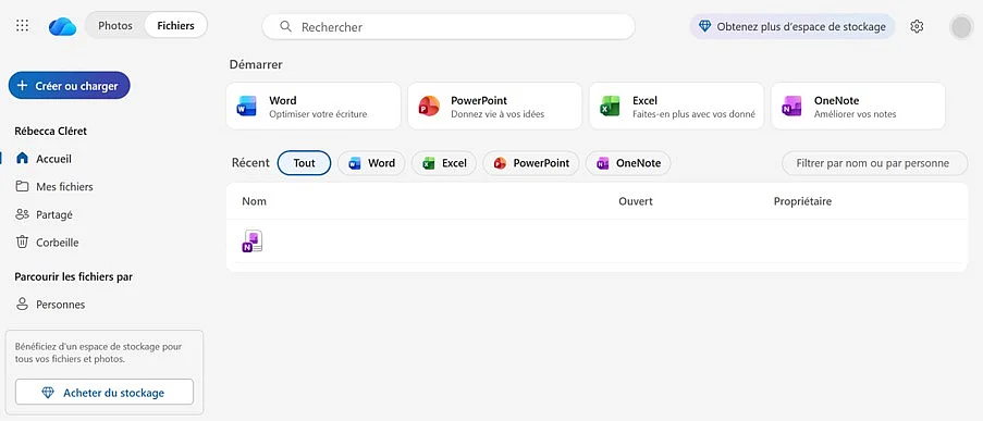 Capture d’écran du menu OneDrive avec un compte Microsoft Image: Capture d’écran du menu OneDrive avec un compte Microsoft